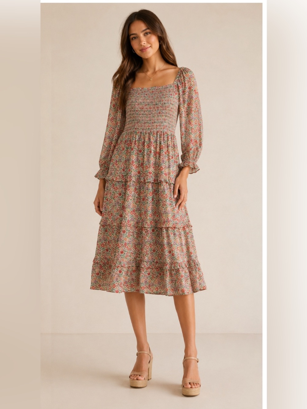 LoveShackFancy Minnie Floral Tiered Midi Dress NWT Size L